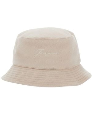 Jacquemus 'Le Bob Cachemiro' Bucket Hat With Logo Lettering Embr - Natural