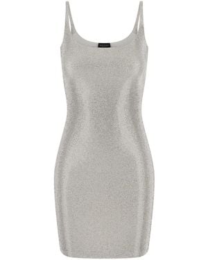 Gucci Metallic Sleeveless Dress With U-Neck And All-Over Crystals - Grey