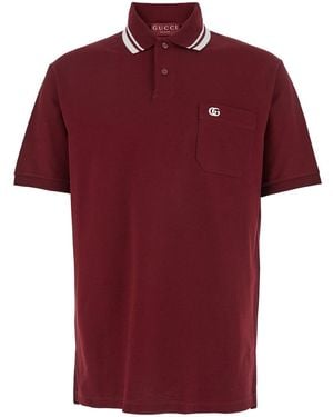 Gucci Polo Con Colletto Con Motivo A Righe E Ricamo Logo Gg Sul Fronte - Rosso
