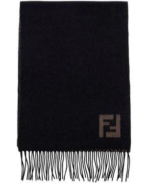 Fendi Sciarpa Con Orlo Sfrangiato E Ricamo Ff Sul Fronte - Nero