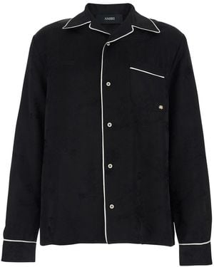 Amiri Shirt With Cuban Collat And Tone-On-Tone Floral Embroidery - Black