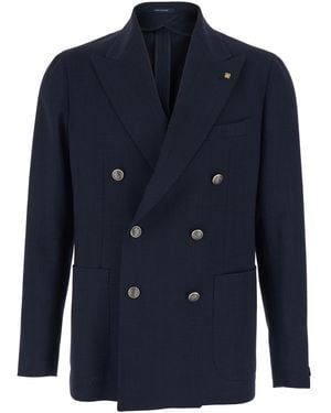 Tagliatore Double-Breasted Jacket With Peak Revers - Blue