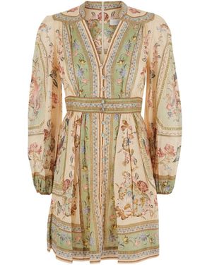 Zimmermann 'Roselight' Dress With Balloon Sleeves And All-Over Floral Motif - Natural