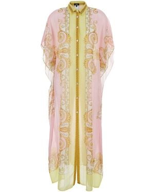 Versace Caftan With Button Closure And All-Over Geometric P - Metallic