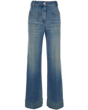 Victoria Beckham Jeans 'Alina' Con Passanti Per Cintura E Ricamo Logo - Blu