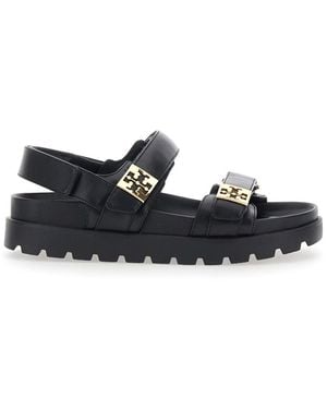 Tory Burch Mellow Sport Sandal With Flat Sole And Leather Details Blac - White