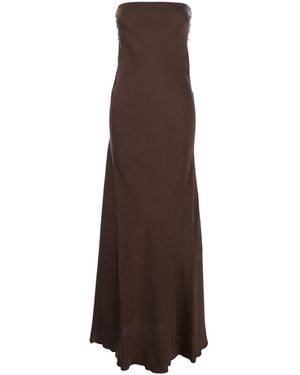 forte_forte Long Column Dress With Side Zip Closure And Off-Shoulder Design - Brown