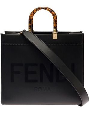 Fendi Sunshine Leather Handbag With Logo - Black