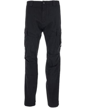 C.P. Company Cargo Trousers With Two Cargo Pockets On The Front And Logo Plaque On The Side - Blue