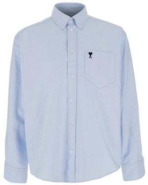 Ami Paris Quota -Boxy Long Sleeves Shirt Button Down Collar And Embroidered Adc - Blue