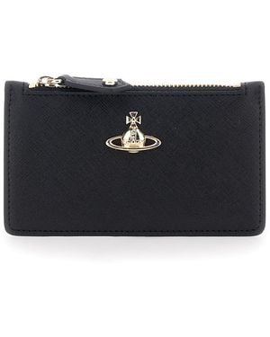 Vivienne Westwood Wallet With Orb Detail On The Front And Top Zi - Black