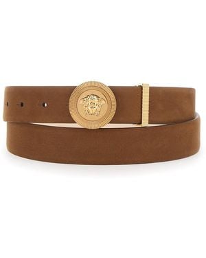 Versace Brown Belt With Medusa Head Buckle In Suede Man