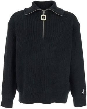【送料&関税込】J.W. Anderson Black High Neck Sweater With F JW Anderson leather-pocket high-neck Sweater | Black