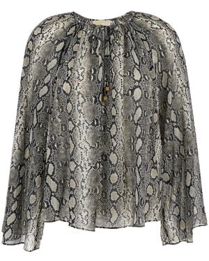 MICHAEL Michael Kors Top With V Neck And All-Over Snakeskin Motif - Gray