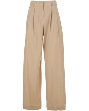 Plain Trousers With Front Pences And Wide Leg - Natural