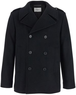 Saint Laurent Double-Breasted Coat With Wide Notched Revers - Blue