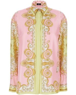 Versace Shirt With Pointed Collar And All-Over Barocco Print - Pink