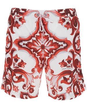Dolce & Gabbana Costume Da Bagno Con Vita Con Coulisse E Stampa Maioli - Rosso