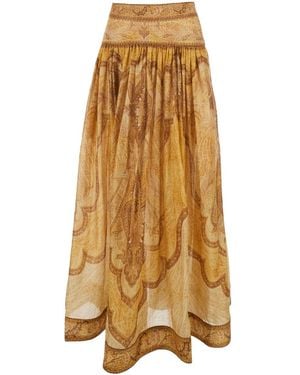 Zimmermann 'Wanderlust' Flared Skirt With Rear Zip Closure And All-Over Paisley Motif - Natural