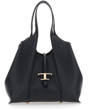 Tod's Shoulder Bag With Two Top Handles And T Plaque On The Fron - Black