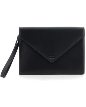 Ferragamo 'Florence' Clutch Wiht Envelope Design And Strap - Black