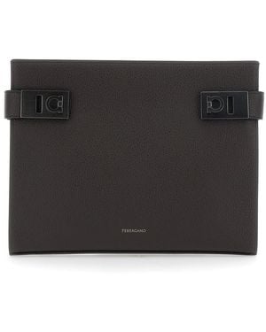 Ferragamo Clutch With Hug Side Buckles - Black