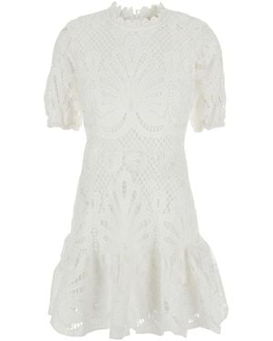 Rene' Derhy 'Girasol' Dress With All-Over Embroidery And Mesh Inserts - White