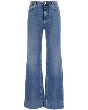 Dolce & Gabbana Jeans With Wide Leg And Logo Patch On The Rear In - Blue