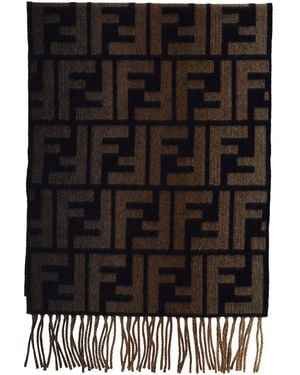 Fendi Scarf With Fringed Hem And All-Over Ff Logo - Black