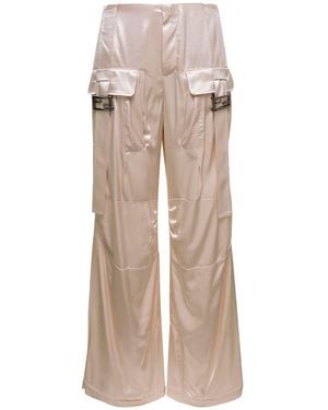 Fendi Pantaloni cargo satinati con fibbie ff baguette in viscosa avorio donna - Neutro