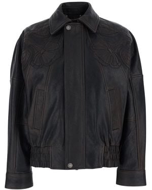 Golden Goose 'Journey' With Classic Collar And All-Over Floral Embroidery - Black