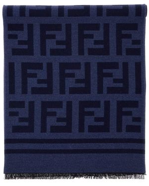 Fendi Sciarpa Con Motivo Ff All-Over E Orlo Sfrangiato - Blu