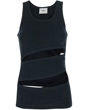 Coperni Ribbed Asymmetrical Cutouts Top - Black