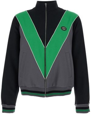 Valentino High Neck Sweatshirt With V Inlay On The Front - Green