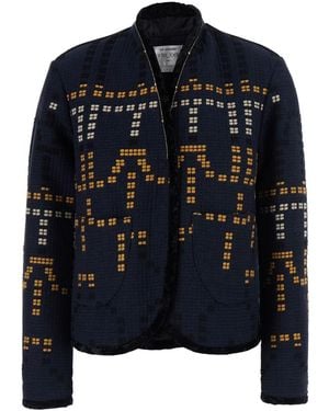 forte_forte Jackets 'Samarcanda' Jacquard Blouson With Front Closure A - Blue