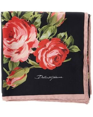 Dolce & Gabbana Floral Square Scarf With All-Over Print - Red