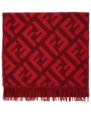 Fendi Sciarpa Con Motivo Ff All-Over E Orlo Sfrangiato - Rosso