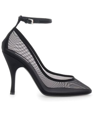 Alaïa Nude Sheer Mesh Ribbon Heel Court Shoes With Adjustable Ankle Strap - Metallic