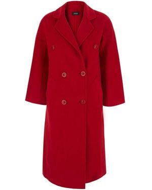 Le Plain Double-Breasted Coat With Classic Lapels - Red