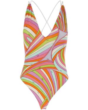 PUCCI Multicoloured Swimsuit With Thin Straps And Tech Fabric For - Orange