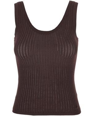 Jucca Round Neck Top With Ribbed Design - Brown