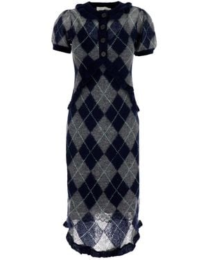 ShuShu/Tong Knit Dress With Short Sleeves And Lace, 40% Nylon, 30% Moh - Blue