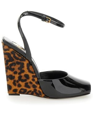 Saint Laurent 'Scandale' Wedges With Animalier Print - Metallic