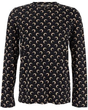 Marine Serre Crewneck Top With All-Over Moon Print - Black