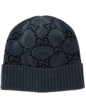 Gucci Berretto 'Gg Jacquard' Con Tesa E Risvolto - Blu
