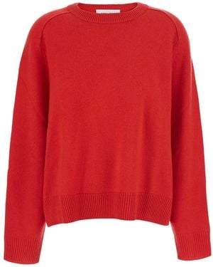 Soft Goat Boyfriend Crewneck Jumper With Round Neck And Long Sleeves - Red