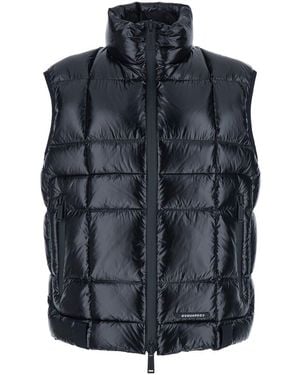 DSquared² Sleeveless Down Jacket With High Neck And Logo Patch On The Front - Blue