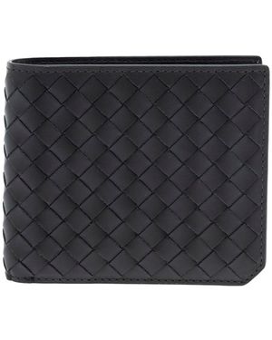 Bottega Veneta Bi-Fold Wallet With Intrecciato Motif And Embossed Logo Lettering On The Inside - Black