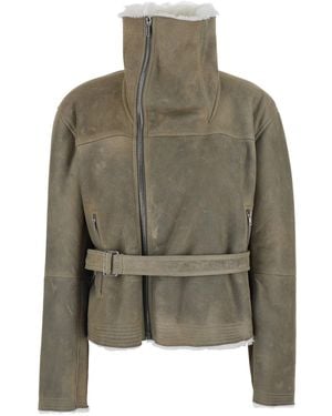 Rick Owens Montone Crop A Collo Alto Con Chiusura Con Zip Decentrata E - Verde