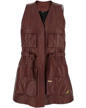 Chloé Vest With V Neck And Adjustable Belt - Brown